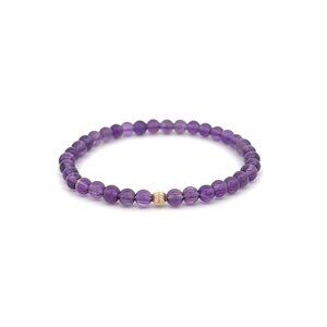 Gemstones Amethyst Mini 4mm Stretchable Bracelet 14k Gold Bead Charm Corrugated